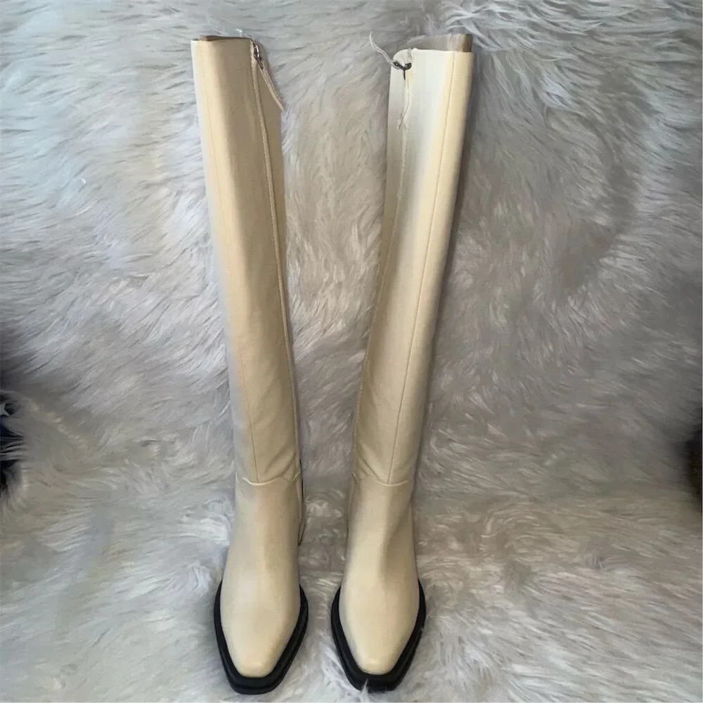Franco Sarto Women's Dorica Wide Calf Ivory Over the Knee Riding Boots Size 7.5‎